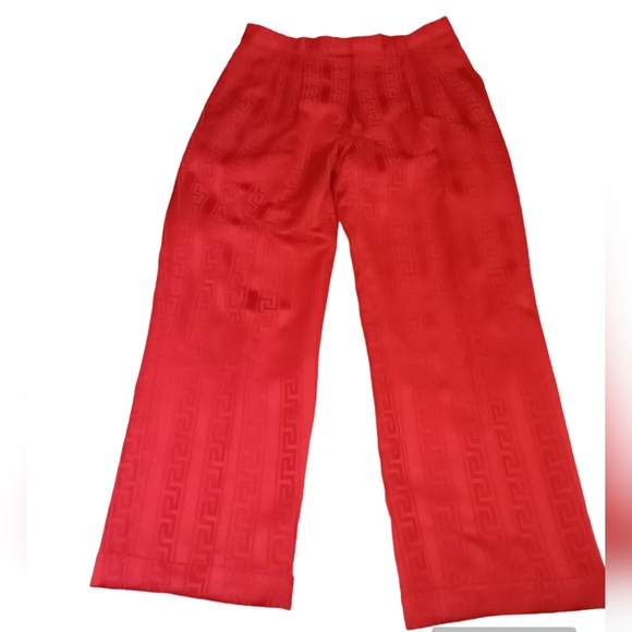 Satin Greek Key Pattern Filly Lined Metallic Red Men's Pants Size 36R - Picture 1 of 11